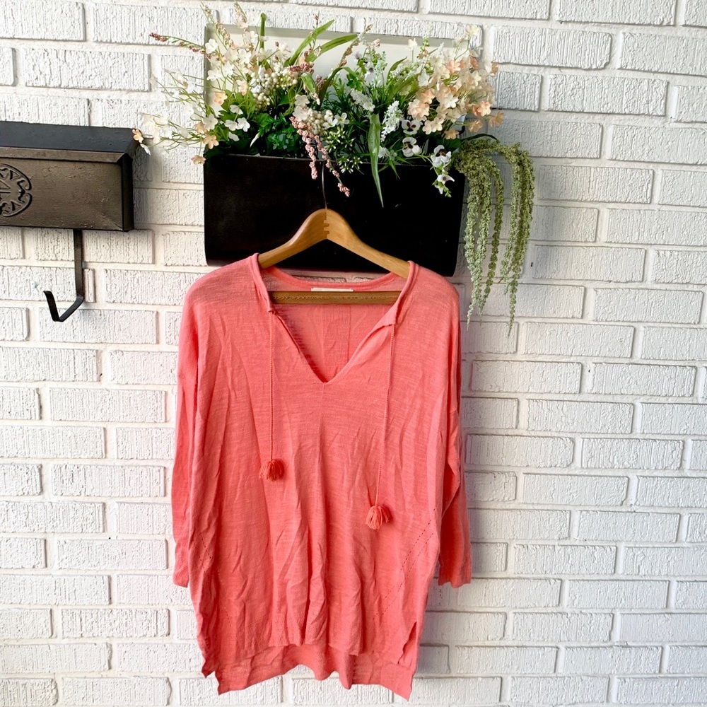 Loft Oversized Tunic V Neck Samon/Orange Small Top